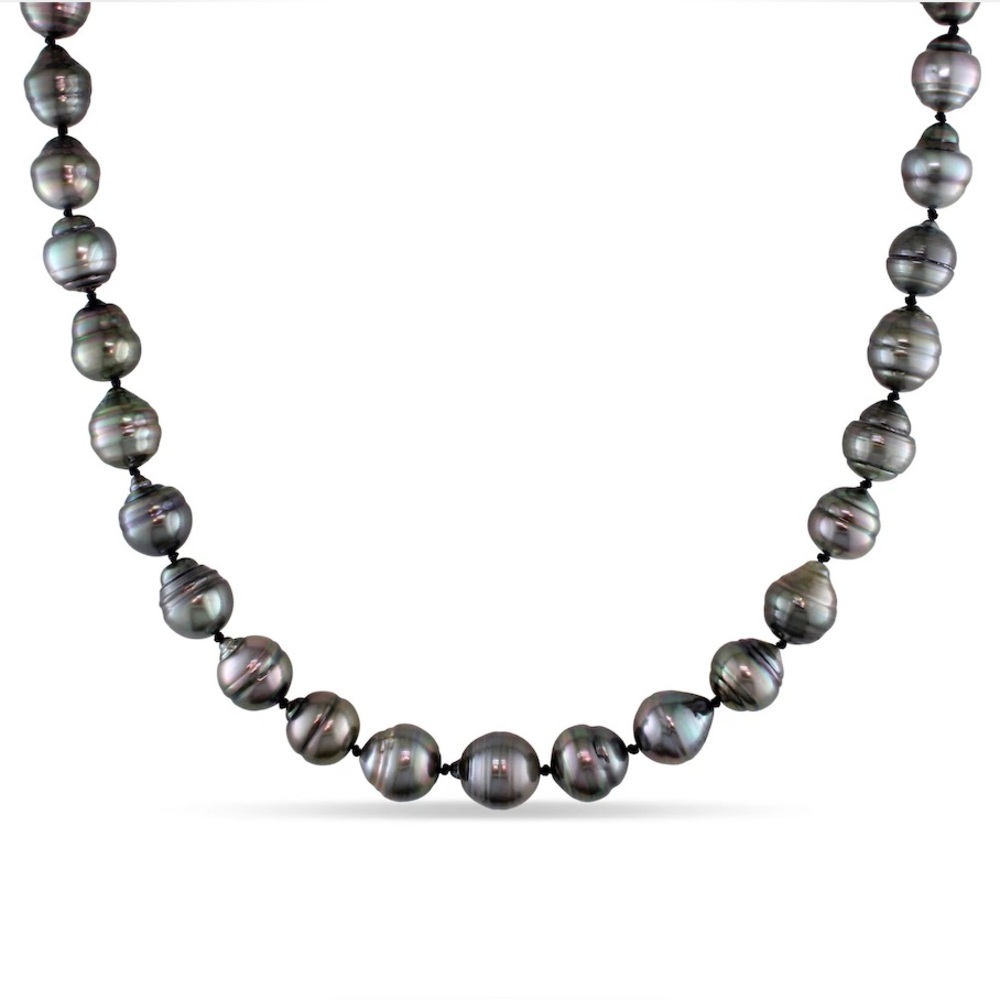 Tahitian Pearl Necklace 18” 14k White Gold Clasp Grey/Black 8-10mm NEW IN BOX - Picture 10 of 12